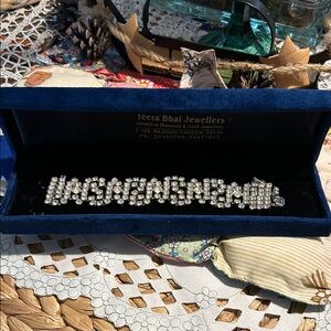 Vintage Art Nouveau By Gale Signed Silver Rhinestone Bracelet with Safety Clasp